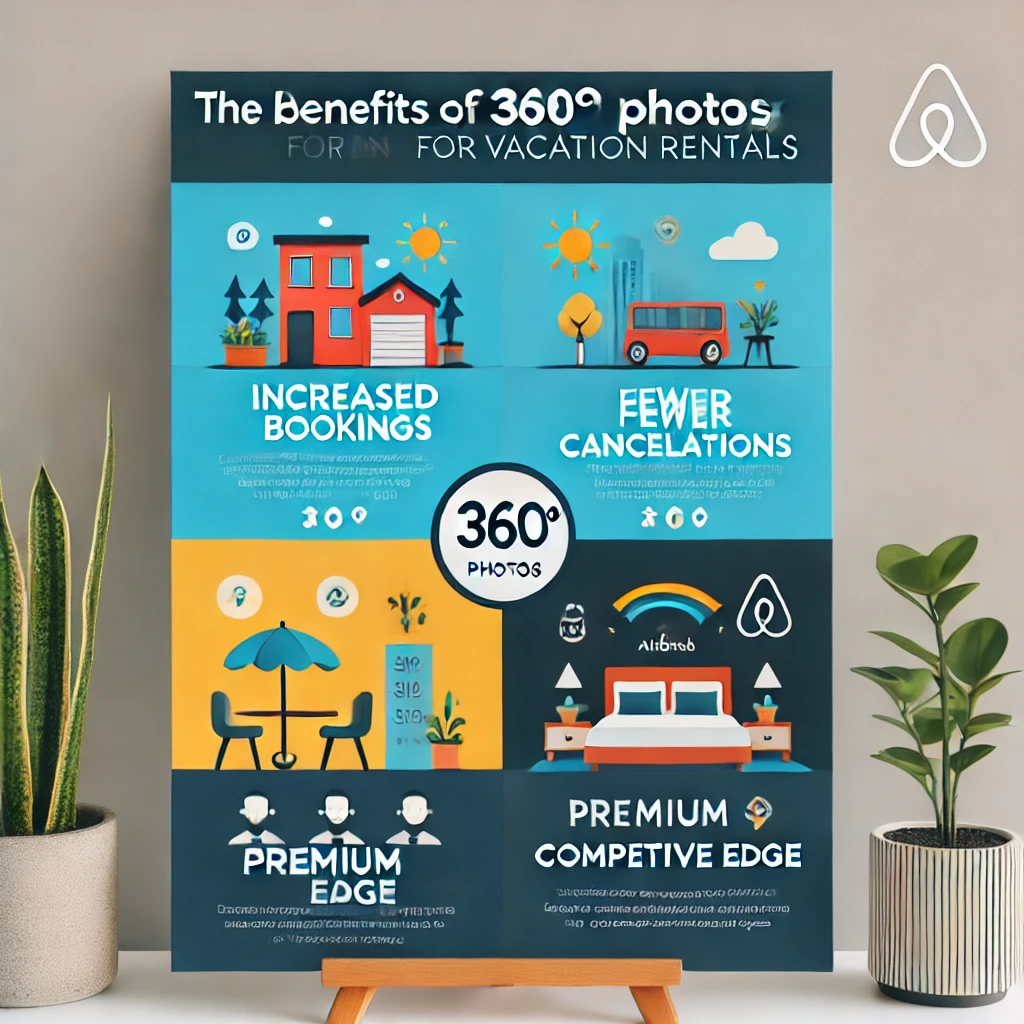 Minimalistische Infografik über die Vorteile von 360°-Fotos für Ferienwohnungen</p>
<p>